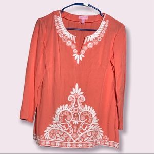 Lilly Pulitzer Orange Embroidery Women’s blouse Sz‎ XS